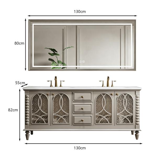 MuXing Badmöbel-Set mit Sinterstein Waschbecken, Badezimmer Set, Waschtisch mit Unterschrank, Waschtischkombination 130cm