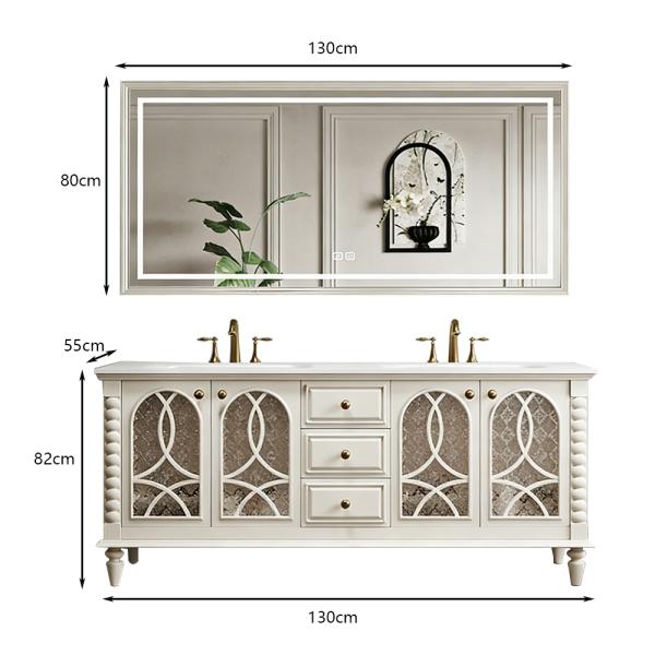 MuXing Badmöbel-Set mit Sinterstein Waschbecken, Badezimmer Set, Waschtisch mit Unterschrank, Waschtischkombination 130cm