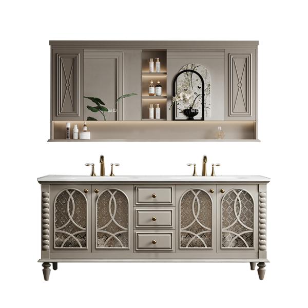 MuXing Badmöbel-Set mit Sinterstein Waschbecken, Badezimmer Set, Waschtisch mit Unterschrank, Waschtischkombination 130cm