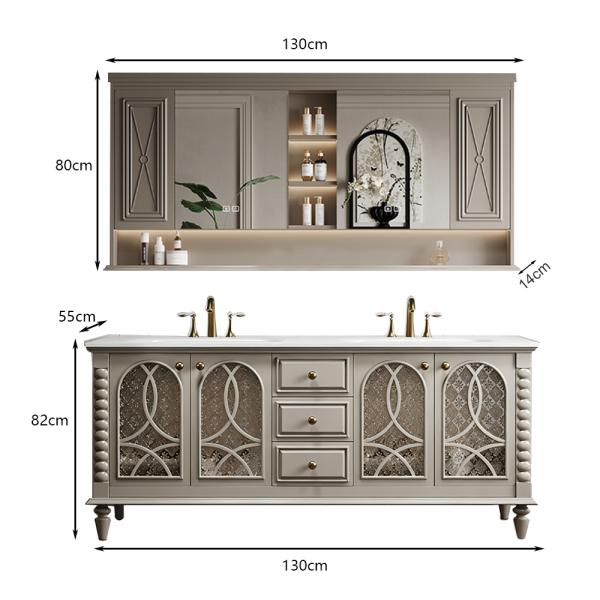 MuXing Badmöbel-Set mit Sinterstein Waschbecken, Badezimmer Set, Waschtisch mit Unterschrank, Waschtischkombination 130cm