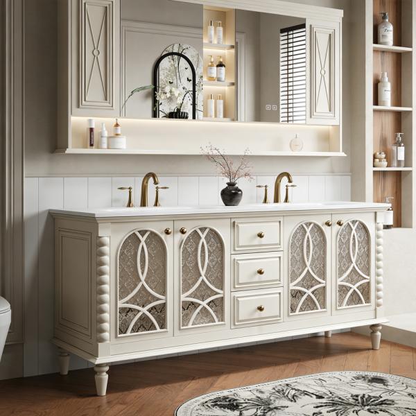 MuXing Badmöbel-Set mit Sinterstein Waschbecken, Badezimmer Set, Waschtisch mit Unterschrank, Waschtischkombination 130cm