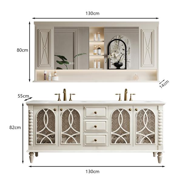 MuXing Badmöbel-Set mit Sinterstein Waschbecken, Badezimmer Set, Waschtisch mit Unterschrank, Waschtischkombination 130cm