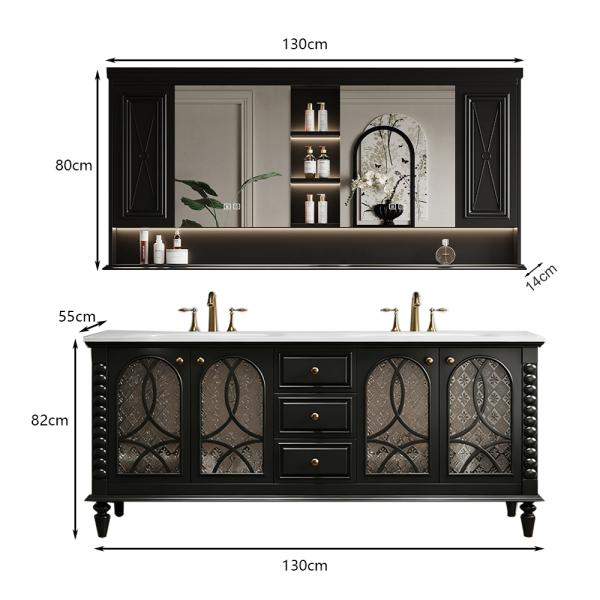MuXing Badmöbel-Set mit Sinterstein Waschbecken, Badezimmer Set, Waschtisch mit Unterschrank, Waschtischkombination 130cm