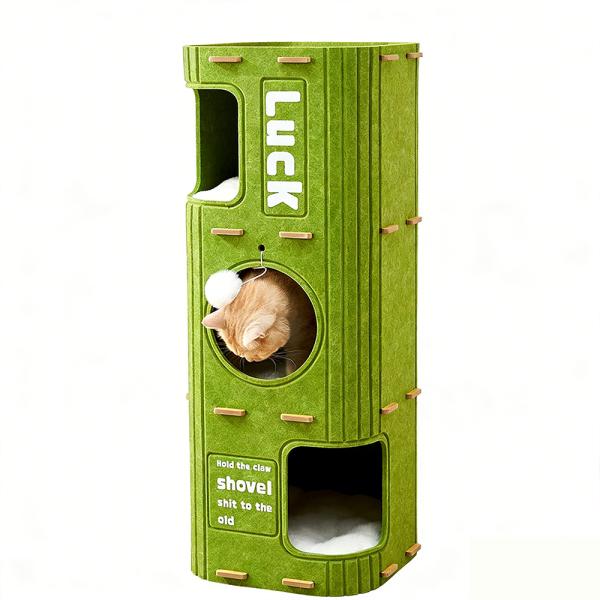 Muxing Mehrstöckiges Katzenbett, Kratzbaum für Katzen, Katzenbaum mit Höhle, Dreistöckiges Kratzfläche für Winter, Geschlossene Katze 90*37cm /MWLS/