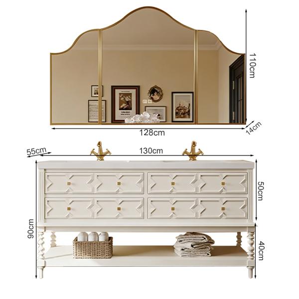 MuXing Sinterstein Waschbecken Set, Badezimmer Waschtisch Set, Spiegelschrank, Modernes Badmöbel Set, mit Armaturenloch 130*55cm