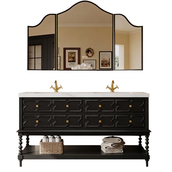 MuXing Sinterstein Waschbecken Set, Badezimmer Waschtisch Set, Spiegelschrank, Modernes Badmöbel Set, mit Armaturenloch 130*55cm