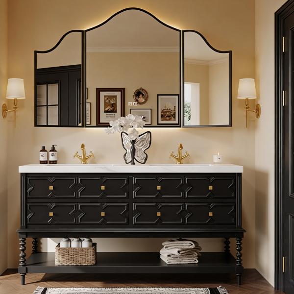 MuXing Sinterstein Waschbecken Set, Badezimmer Waschtisch Set, Spiegelschrank, Modernes Badmöbel Set, mit Armaturenloch 130*55cm