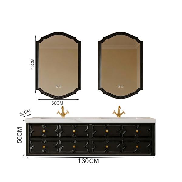 MuXing Sinterstein Waschbecken Set, Badezimmer Waschtisch Set, Modernes Badmöbel Set, mit Armaturenloch 130*55cm