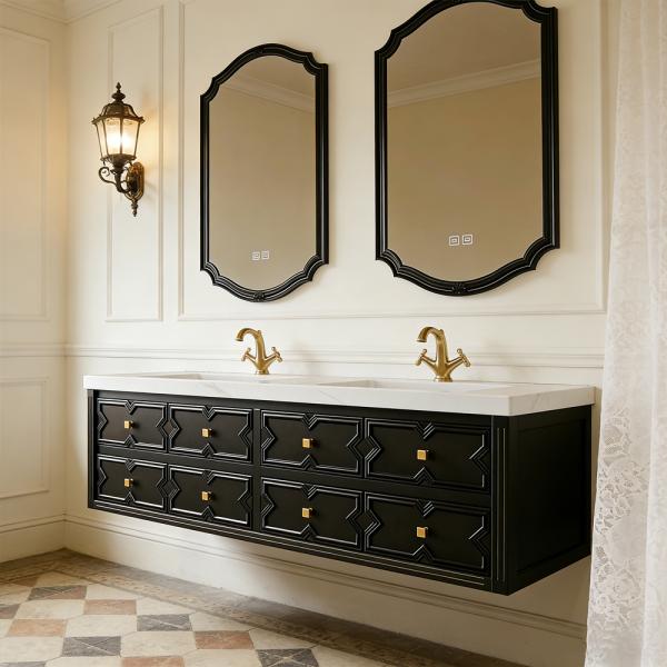 MuXing Sinterstein Waschbecken Set, Badezimmer Waschtisch Set, Modernes Badmöbel Set, mit Armaturenloch 130*55cm