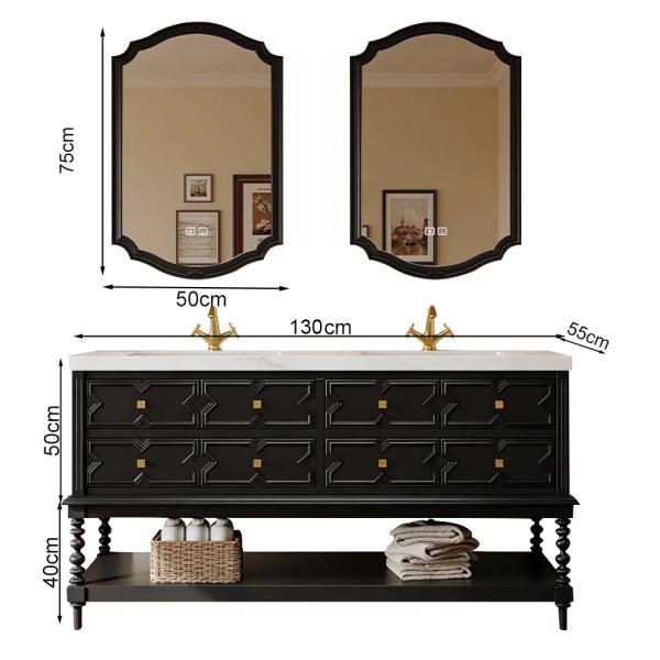 MuXing Sinterstein Waschbecken Set, Badezimmer Waschtisch Set, Modernes Badmöbel Set, mit Armaturenloch 130*55cm