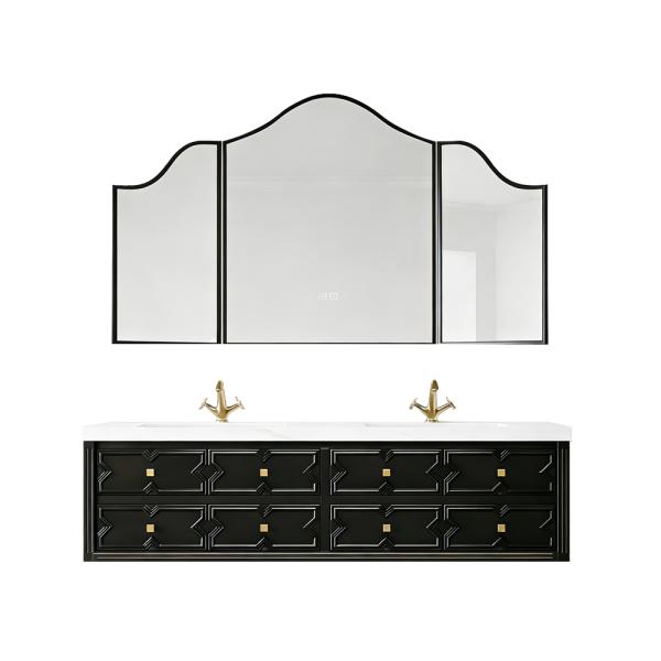 MuXing Sinterstein Waschbecken Set, Badezimmer Waschtisch Set, Spiegelschrank, Modernes Badmöbel Set, mit Armaturenloch 130*55cm