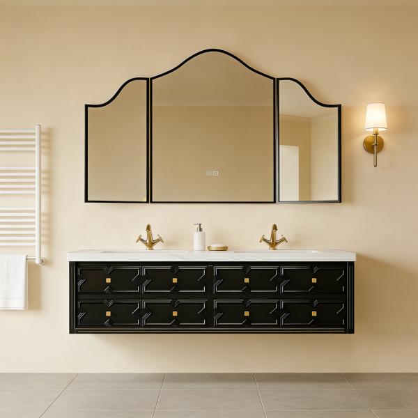 MuXing Sinterstein Waschbecken Set, Badezimmer Waschtisch Set, Spiegelschrank, Modernes Badmöbel Set, mit Armaturenloch 130*55cm