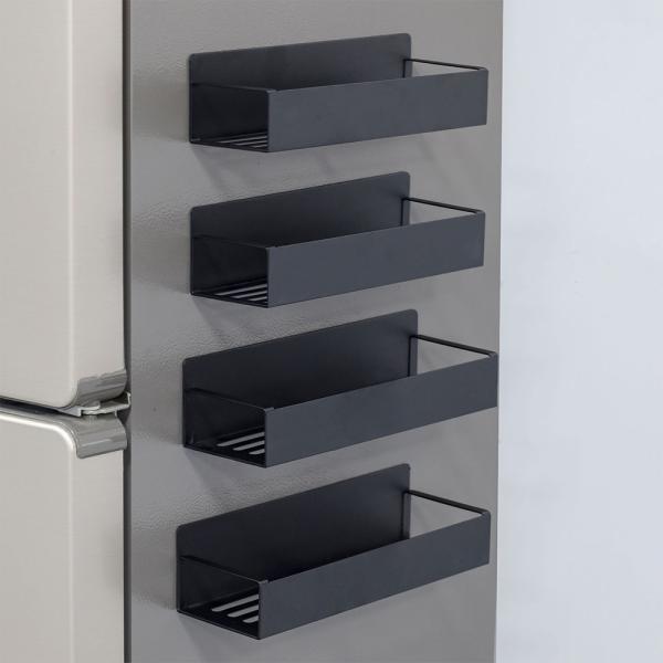 MuXing Magnetisches Küchenregal, Kühlschrank-Seitenregal ohne Bohren, Gewürzregal und Aufbewahrungsregal für Küche Schwarz 29.5*9.5*7.5cm 【CX-9568】