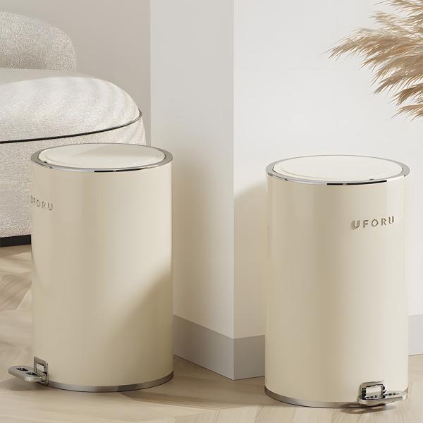 Muxing Mülleimer Haushalts-Mülleimer Toiletten-Mülleimer Tretmülleimer Mülleimer mit Deckel ideal für Bad, Küche oder Büro Beige