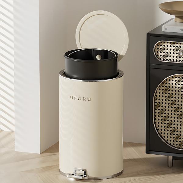 Muxing Mülleimer Haushalts-Mülleimer Toiletten-Mülleimer Tretmülleimer Mülleimer mit Deckel ideal für Bad, Küche oder Büro Beige