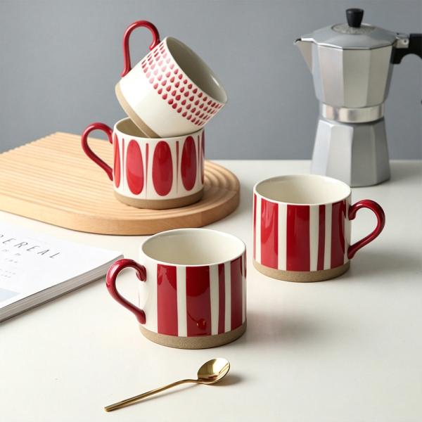 Muxing Keramik Kaffeebecher mit Henkel, Tasse, Trinkbecher, Teetasse, Cappuccinotasse, Kaffeetasse, Retro Becher 450ML