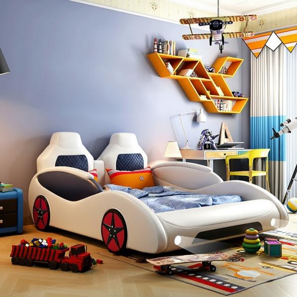 Muxing Auto LED Raser Jungen Kinder Bett Cool Bequem weiß 【W979B】