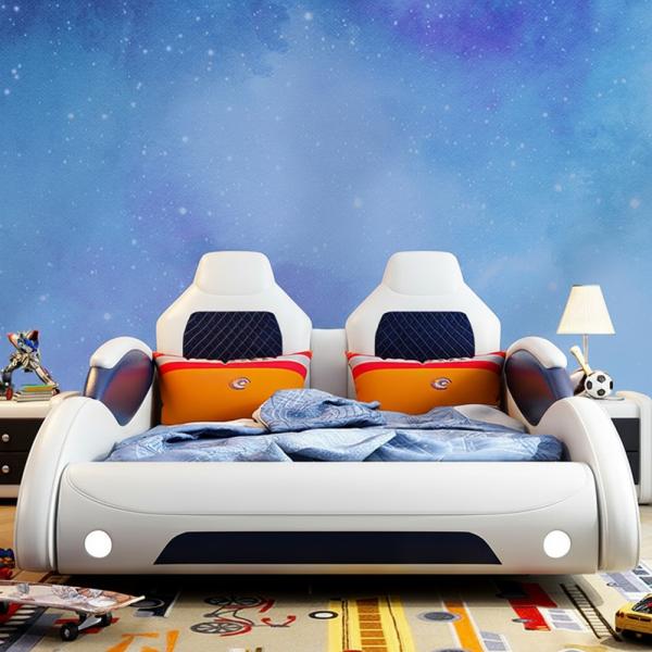 Muxing Auto LED Raser Jungen Kinder Bett Cool Bequem weiß 【W979B】
