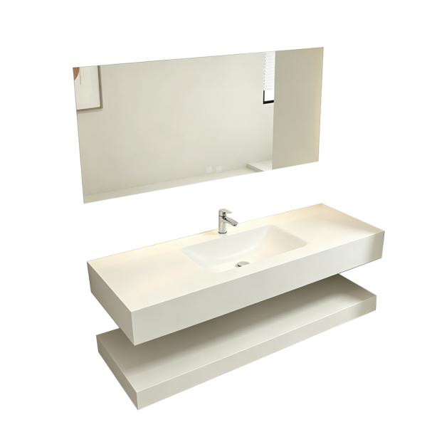Muxing Waschbecken mit LED-Spiegel Waschbecken aus Sinterstein mit Ablageplatte Beige 【RWCB303】