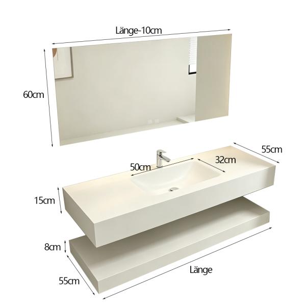 Muxing Waschbecken mit LED-Spiegel Waschbecken aus Sinterstein mit Ablageplatte Beige 【RWCB303】