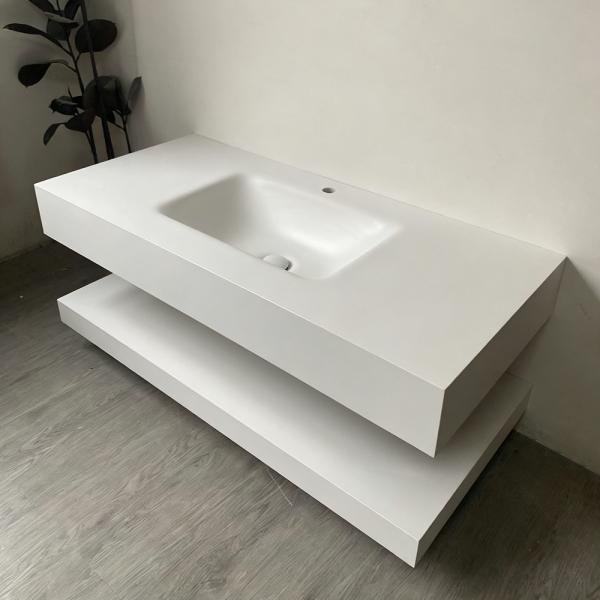Muxing Waschbecken mit LED-Spiegel Waschbecken aus Sinterstein mit Ablageplatte Beige 【RWCB303】