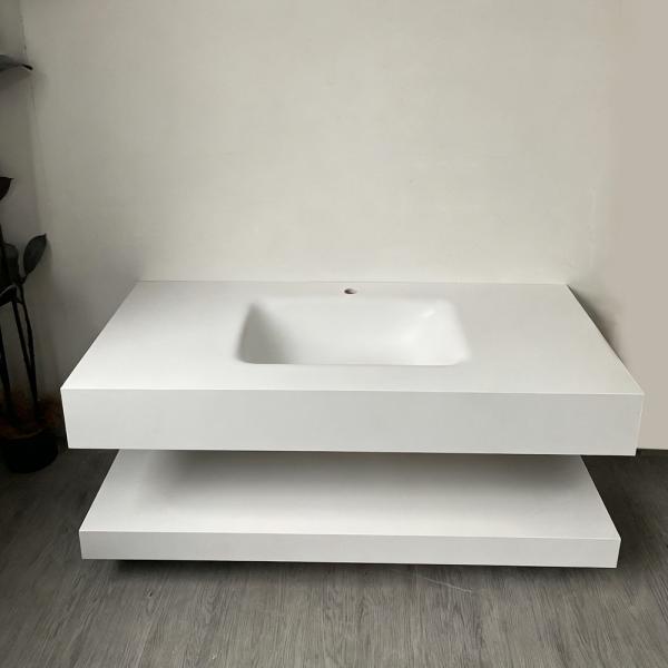 Muxing Waschbecken mit LED-Spiegel Waschbecken aus Sinterstein mit Ablageplatte Beige 【RWCB303】