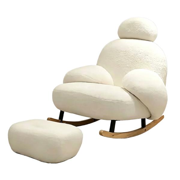 Muxing Schaukelstuhl Einzelsessel Sofa Liegestuhl Stuhl Freizeitstuhl Sessel Weiß Mit Fußhocker