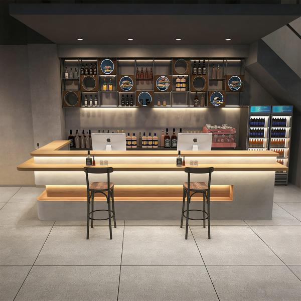 MuXing Moderne L-förmige Empfangstheke mit LED – Holzoptik Tresen für Bar, Café, Empfangsbereich, Friseursalon, Restaurant