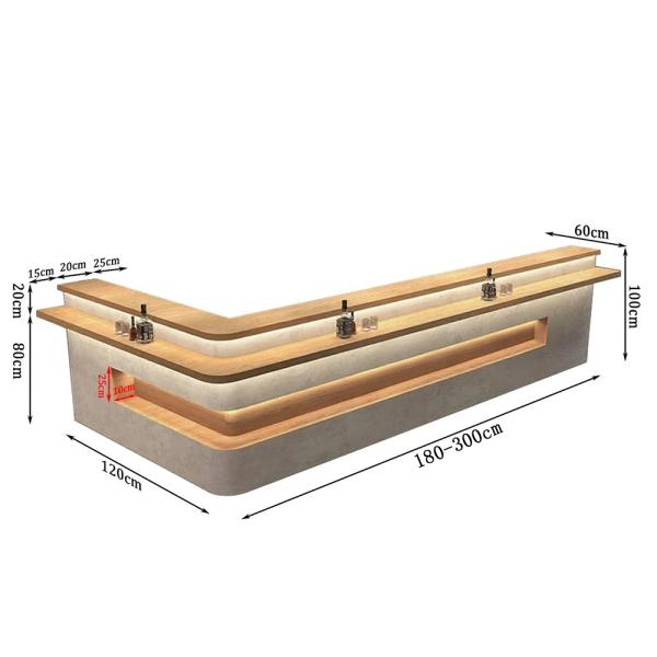 MuXing Moderne L-förmige Empfangstheke mit LED – Holzoptik Tresen für Bar, Café, Empfangsbereich, Friseursalon, Restaurant