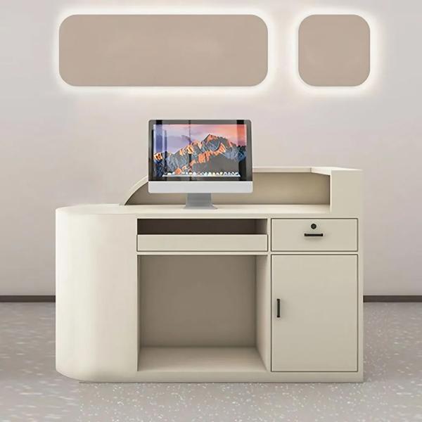 Muxing Bartheke, Kassentresen, Verkaufstresen, mit LED-Beleuchtung, geeignet für Restaurant, Geschäft, Beige【M HYH】