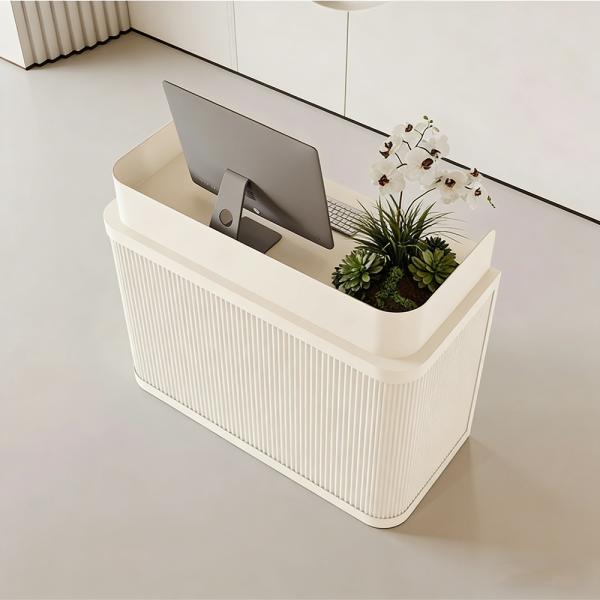 MuXing Kleine Bartheke, Empfangstresen, Rezeptionstheke, Tresen mit vertikaler Streifenstruktur Cremeweiß【mise】