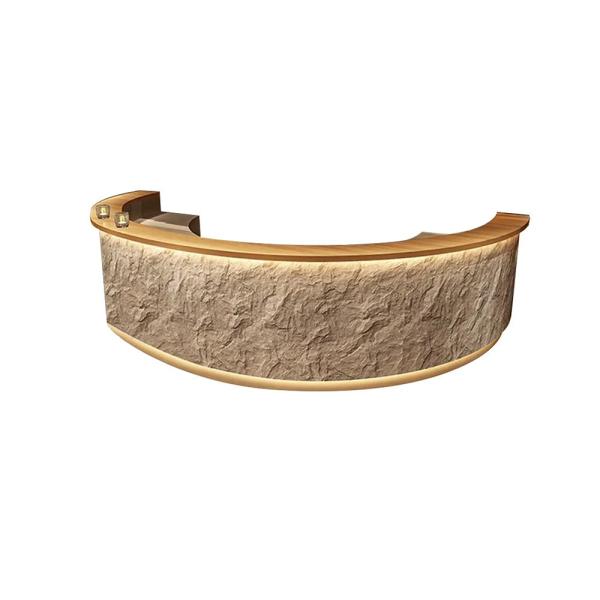 MuXing Runde Bartheke mit Kunststeinfront in Natursteinoptik – Empfangstheke mit LED für Café, Bar, Hotel, Restaurant,Grau