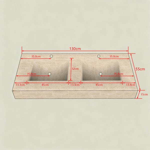 Muxing Waschbecken aus Keramik Waschbecken Doppelspüle Spüle mit zwei Becken Waschtisch-Set mit LED-Spiegel und Schränk【RW3318】