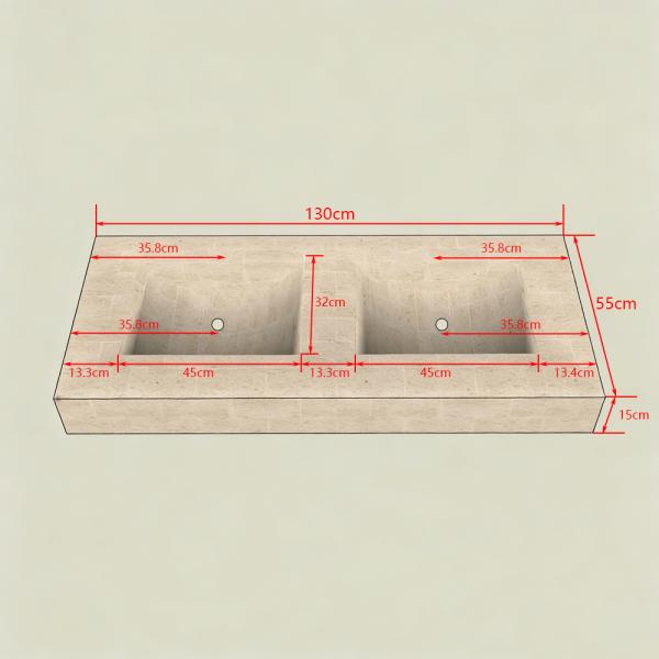 Muxing Waschbecken aus Keramik Waschbecken Doppelspüle Spüle mit zwei Becken Waschtisch-Set mit LED-Spiegel und Schränk【RW3318 BKK】