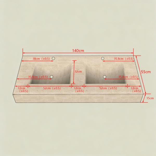 Muxing Waschbecken aus Keramik Waschbecken Doppelspüle Spüle mit zwei Becken Waschtisch-Set mit LED-Spiegel und Schränk【RW3318】