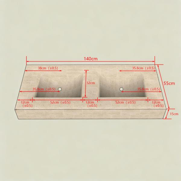 Muxing Waschbecken aus Keramik Waschbecken Doppelspüle Spüle mit zwei Becken Waschtisch-Set mit LED-Spiegel und Schränk【RW3318 BKK】