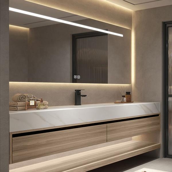 Muxing Waschbecken weiß Arbeitsplatte Holzmaserung Unterschrank Set mit Spiegel【3256】