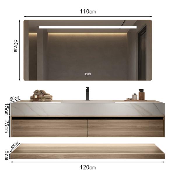 Muxing Waschbecken weiß Arbeitsplatte Holzmaserung Unterschrank Set mit Spiegel【3256】
