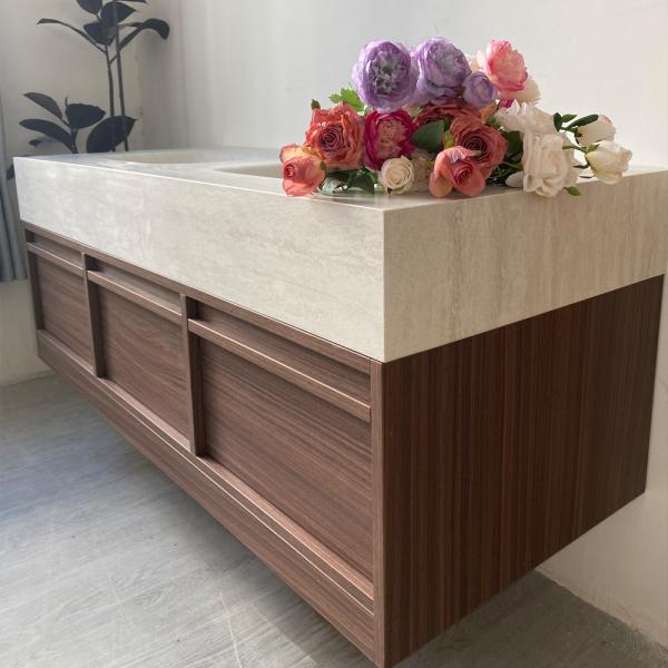 Muxing Waschbecken aus Keramik Waschbecken Doppelspüle Spüle mit zwei Becken Waschtisch-Set mit LED-Spiegel und Schränk【RW3318】