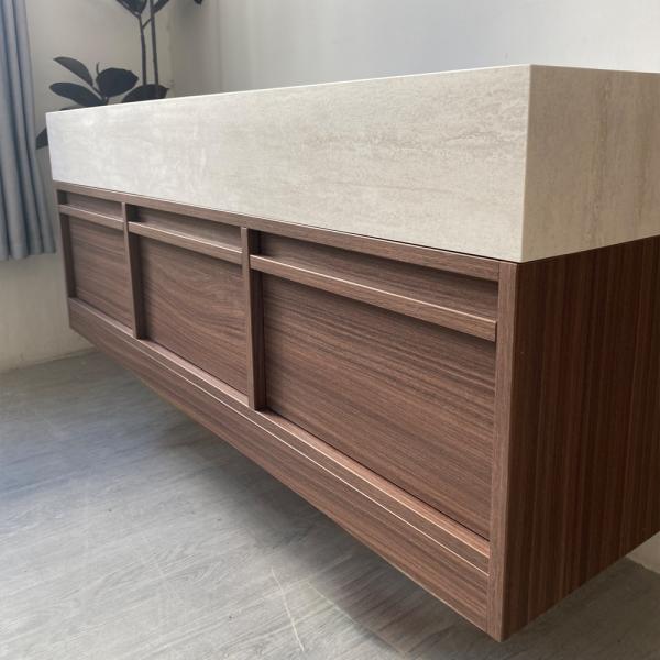 Muxing Waschbecken aus Keramik Waschbecken Doppelspüle Spüle mit zwei Becken Waschtisch-Set mit LED-Spiegel und Schränk【RW3318】