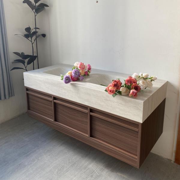 Muxing Waschbecken aus Keramik Waschbecken Doppelspüle Spüle mit zwei Becken Waschtisch-Set mit LED-Spiegel und Schränk【RW3318 BKK】