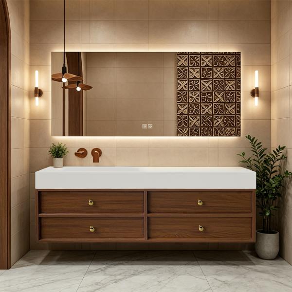 Muxing Waschbecken-Set Waschtisch Sinterstein Moderner Waschbecken-Unterschrank LED Spiegel mit Schublade 120*55cm 【RWC152】