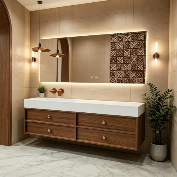 Muxing Waschbecken-Set Waschtisch Sinterstein Moderner Waschbecken-Unterschrank LED Spiegel mit Schublade 120*55cm 【RWC152】