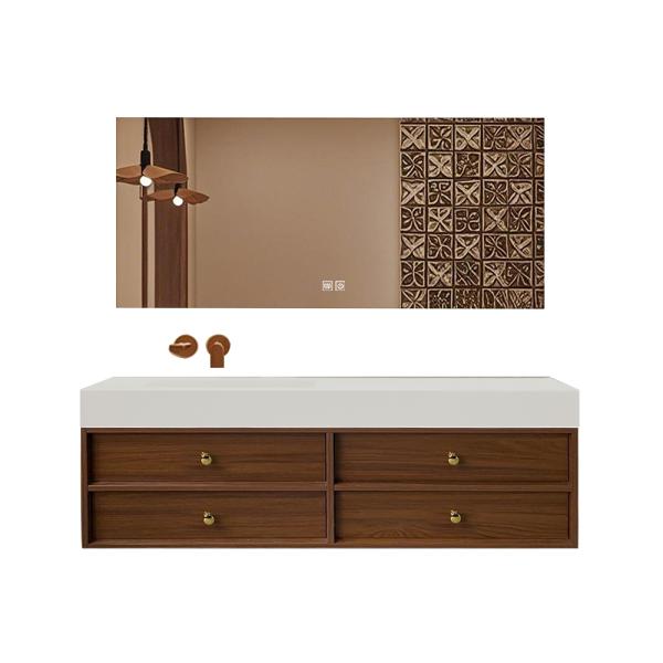 Muxing Waschbecken-Set Waschtisch Sinterstein Moderner Waschbecken-Unterschrank LED Spiegel mit Schublade 120*55cm 【RWC152】