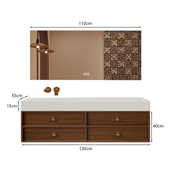Muxing Waschbecken-Set Waschtisch Sinterstein Moderner Waschbecken-Unterschrank LED Spiegel mit Schublade 120*55cm 【RWC152】