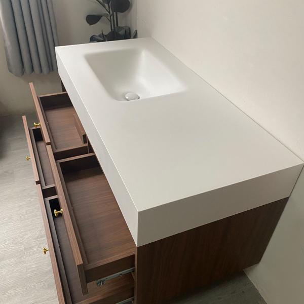 Muxing Waschbecken-Set Waschtisch Sinterstein Moderner Waschbecken-Unterschrank LED Spiegel mit Schublade 120*55cm 【RWC152】