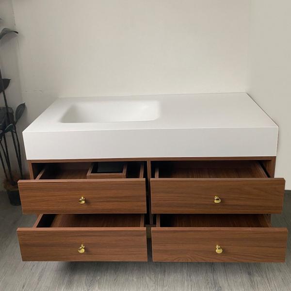 Muxing Waschbecken-Set Waschtisch Sinterstein Moderner Waschbecken-Unterschrank LED Spiegel mit Schublade 120*55cm 【RWC152】