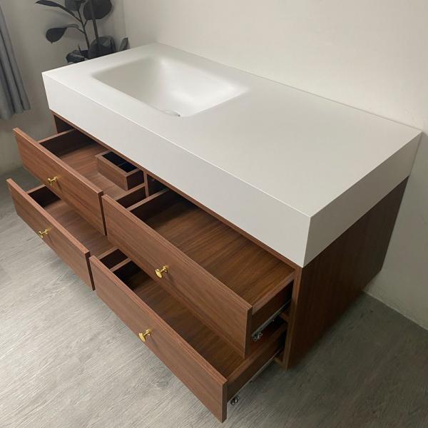 Muxing Waschbecken-Set Waschtisch Sinterstein Moderner Waschbecken-Unterschrank LED Spiegel mit Schublade 120*55cm 【RWC152】