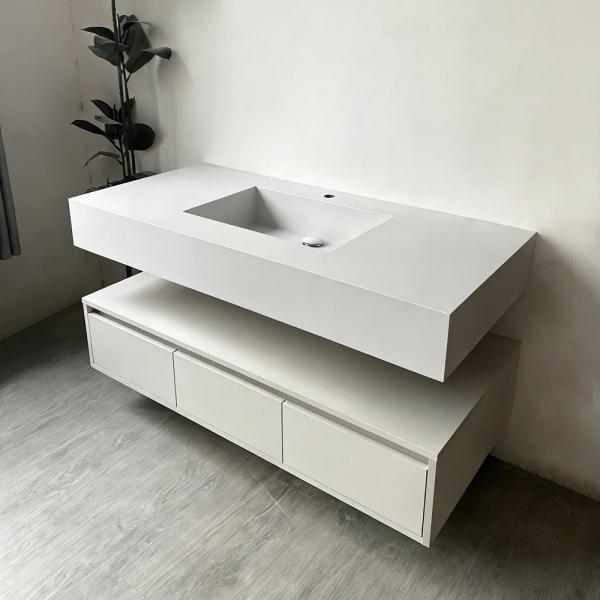 MuXing Wandhängendes Badmöbel-Set mit Sinterstein-Waschbecken, LED-Spiegel mit Anti-Beschlag-Funktion und Schublade–inklusive Abflussgarnitur 120×55 cm【C913】