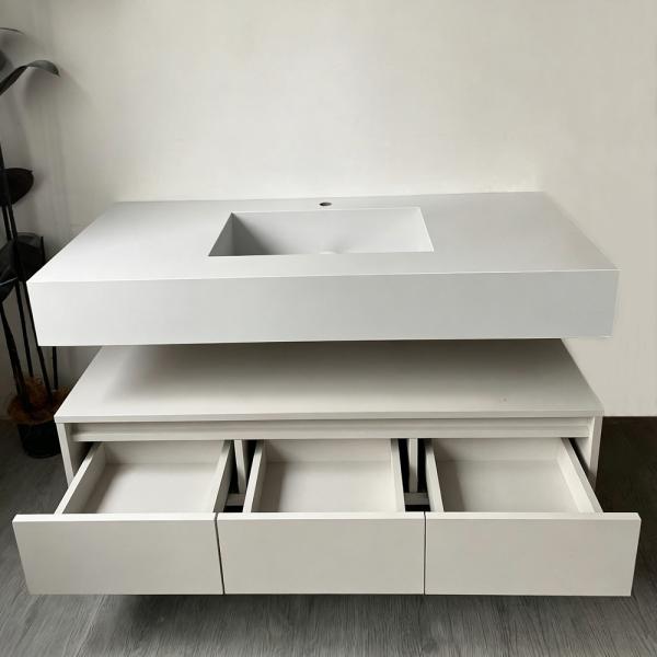 MuXing Wandhängendes Badmöbel-Set mit Sinterstein-Waschbecken, LED-Spiegel mit Anti-Beschlag-Funktion und Schublade–inklusive Abflussgarnitur 120×55 cm【C913】